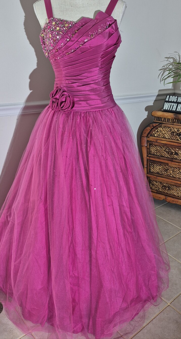 Fuchsia Beaded Tulle Evening Gown -by DREAMZBYRIVA